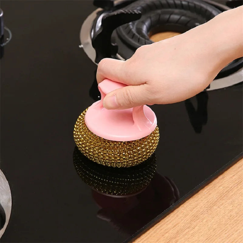 Stainless Scrubber Dish Kitchen Sponge Pads Brush Cleaning Metal Wool Handle Scouring Sponges Pot Scrubbing Scrub