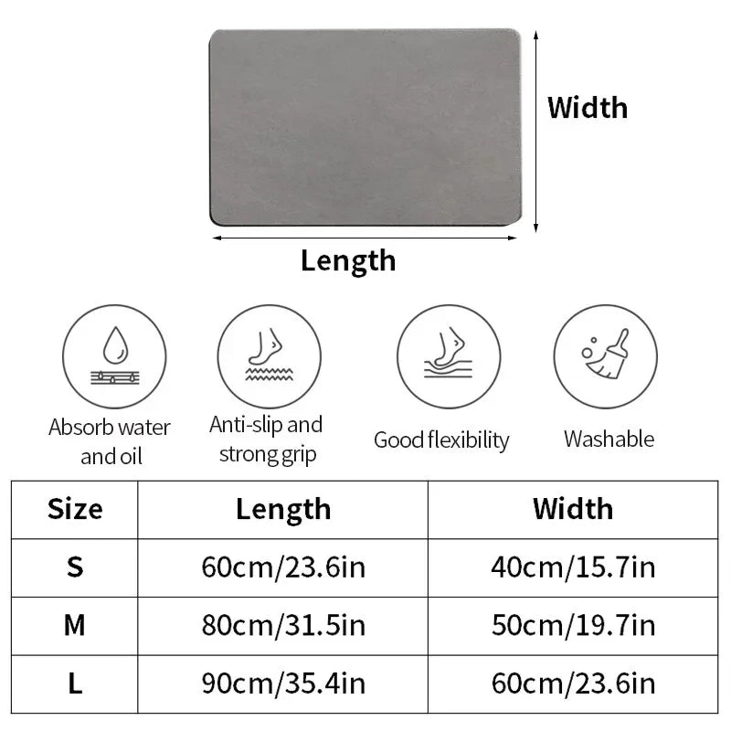 Non-Slip Shower Bathroom Olanly Silicone Bath Mat Rug Memory Foam Carpet Soft Foot Mat Stone Floor Super Absorbent Quick Dry Rug