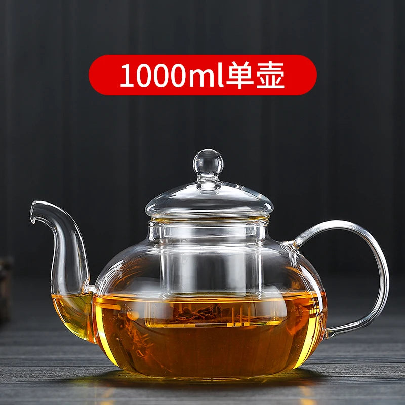 Glass Teapot Heat-Resistant Borosilicate   Boiling  Thickened Bamboo Handle  Household Tea Set WF