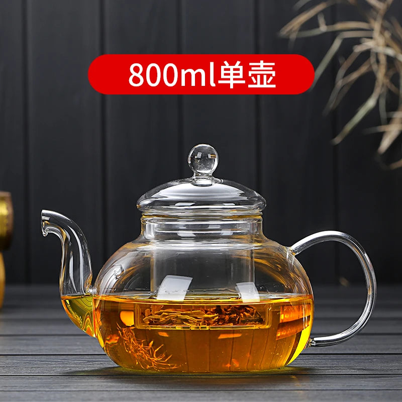 Glass Teapot Heat-Resistant Borosilicate   Boiling  Thickened Bamboo Handle  Household Tea Set WF