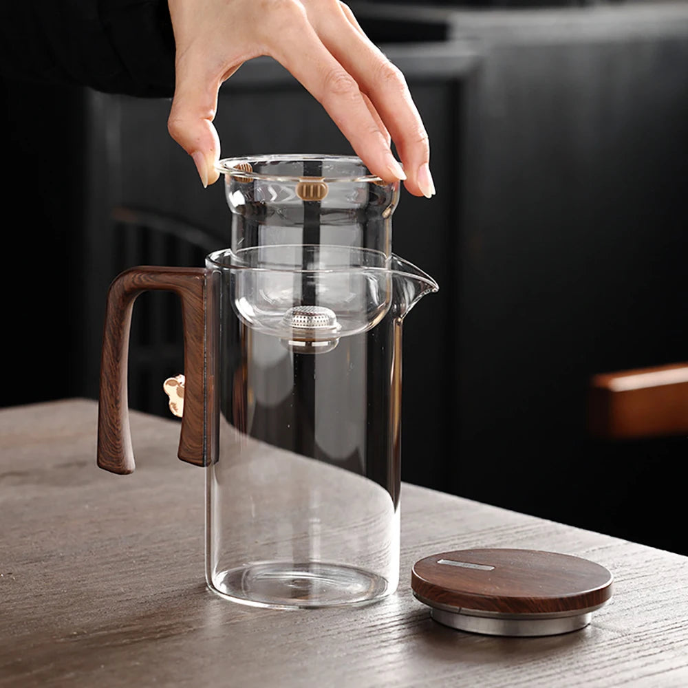 Glass Tea Pot Kettle Infuser 520ML/720ML Teapot Water Separation Inner Magnet One Click Magnetic Switch Tea Filtration Cup Set