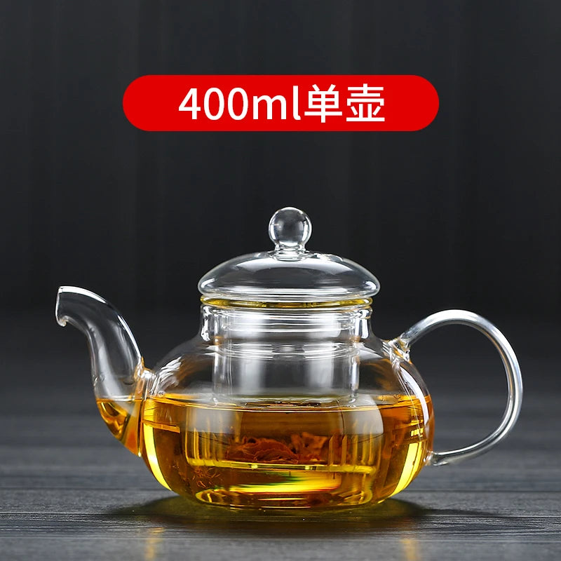 Glass Teapot Heat-Resistant Borosilicate   Boiling  Thickened Bamboo Handle  Household Tea Set WF