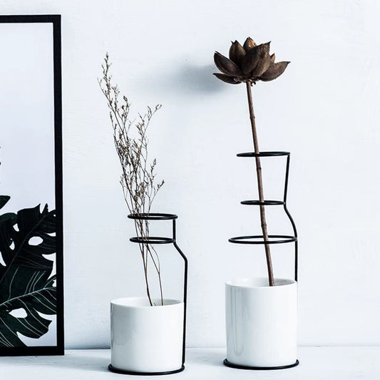 Modern Ceramic Vase Elegant Iron Porcelain Vase Pottery Water Plants Planter Nordic Flower Vase Table Decor for Home Office